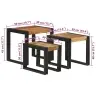 Nesting Galds 3 Pcs Cieta Akācijas Koka Un Metāla Vidaxl