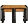 Suklijuotas Stalas 3 Pcs Tvirta Rupios Mangų Medienos Ir Metalo