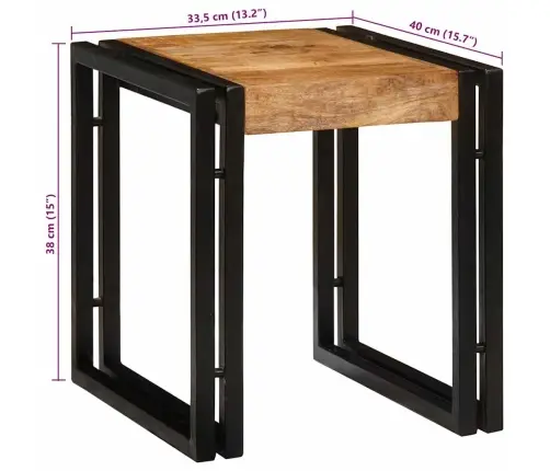 Suklijuotas Stalas 3 Pcs Tvirta Rupios Mangų Medienos Ir Metalo