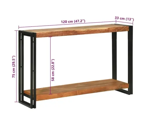 Konsoollaud Riiuliga Pruun 120 X 33 X 75 Cm Tugev Akatsiapuu
