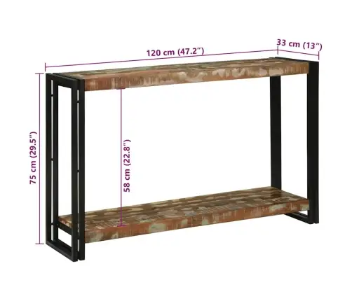 Konsoollaud Riiuliga 120 X 33 X 75 Cm Tugev Taastatud Puit