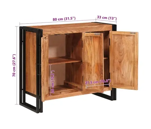 Šoninė Spinta Su Durimis Kietos Akacijos Medienos Ir Metalo