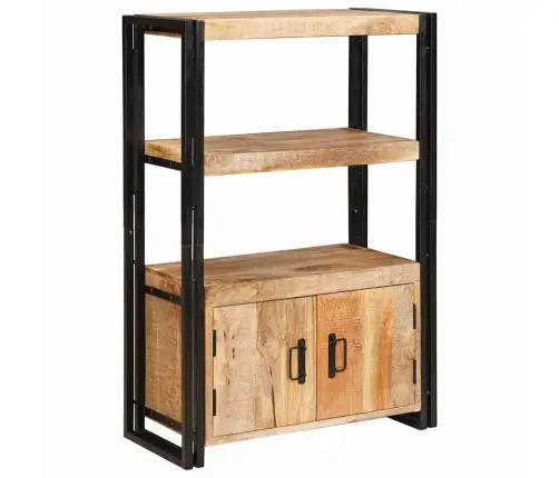 Grāmatplaukts Ar Durvīm Brūna Ciets Raupjš Mango Koks Un Metāls Vidaxl