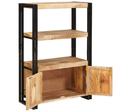 Grāmatplaukts Ar Durvīm Brūna Ciets Raupjš Mango Koks Un Metāls Vidaxl