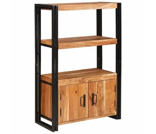 Grāmatplaukts Ar Durvīm Brūna Solidais Akācijas Koks Un Metāls Vidaxl