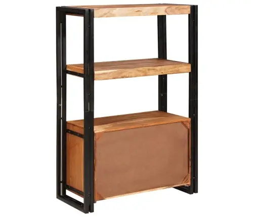 Grāmatplaukts Ar Durvīm Brūna Solidais Akācijas Koks Un Metāls Vidaxl