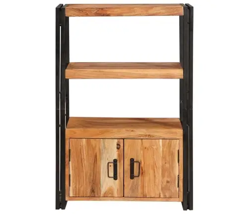 Grāmatplaukts Ar Durvīm Brūna Solidais Akācijas Koks Un Metāls Vidaxl