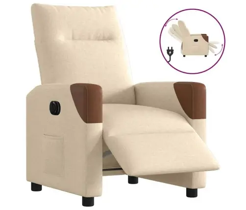 Elektrisks Atpūtas Krēsls, Atgāžams, Krēmkrāsas Audums Vidaxl