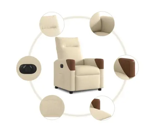 Elektrisks Atpūtas Krēsls, Atgāžams, Krēmkrāsas Audums Vidaxl