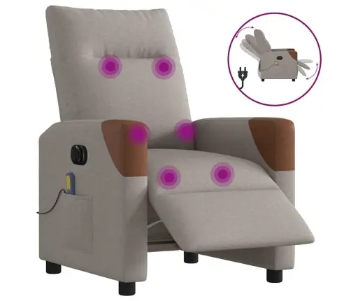 Elektrisks Masāžas Krēsls, Atgāžams, Pelēkbrūns Audums Vidaxl