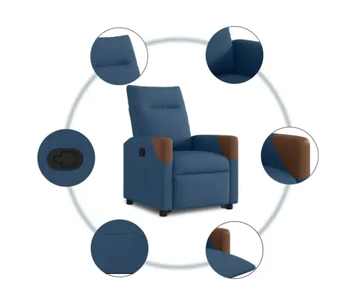 Atpūtas Krēsls, Paceļams, Atgāžams, Zils Audums Vidaxl