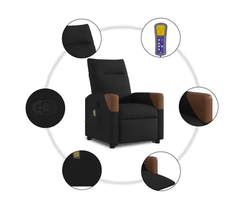 Masāžas Krēsls, Paceļams, Atgāžams, Melns Audums Vidaxl