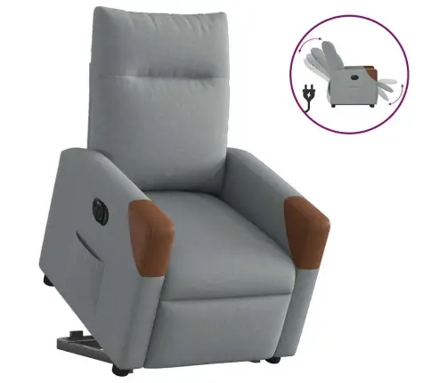 Elektrisks Atpūtas Krēsls Paceļams/Atgāžams Gaiši Pelēks Audums Vidaxl