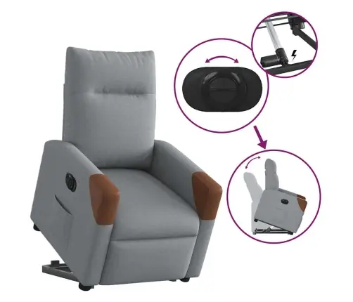 Elektrisks Atpūtas Krēsls Paceļams/Atgāžams Gaiši Pelēks Audums Vidaxl