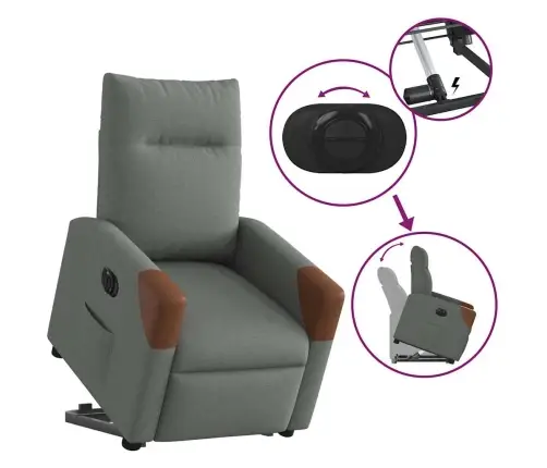 Elektrisks Atpūtas Krēsls, Paceļams, Atgāžams, Pelēks Audums Vidaxl