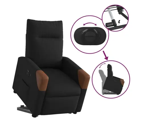 Elektrinis Atsistojantis Atlošiamas Krėslas, Juodas, Audinys