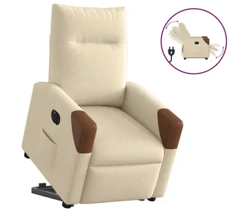 Elektrisks Atpūtas Krēsls, Paceļams/Atgāžams, Krēmkrāsas Audums Vidaxl