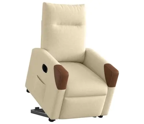 Elektrisks Atpūtas Krēsls, Paceļams/Atgāžams, Krēmkrāsas Audums Vidaxl