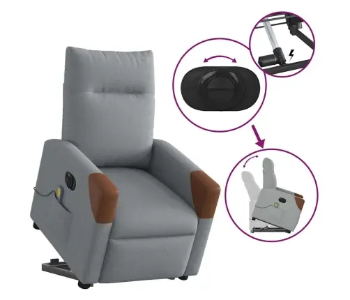 Elektriline Püsti Tõusmist Toetav Massaažitool, Helehall Kangas