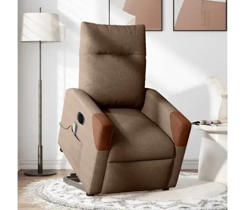 Elektrisks Masāžas Krēsls, Paceļams, Atgāžams, Brūns Audums Vidaxl