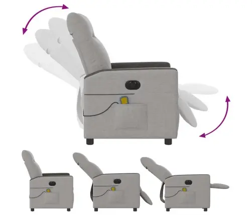 Elektrisks Masāžas Krēsls, Atgāžams, Mākonis Pelēks Audums Vidaxl