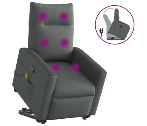 Masāžas Krēsls, Paceļams, Atgāžams, Tumši Pelēks Audums Vidaxl