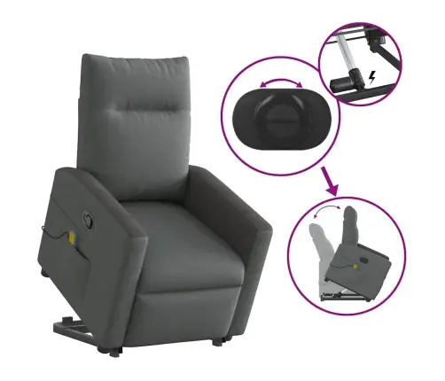 Masāžas Krēsls, Paceļams, Atgāžams, Tumši Pelēks Audums Vidaxl