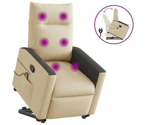 Masāžas Krēsls, Paceļams, Atgāžams, Krēmkrāsas Audums Vidaxl