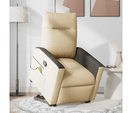 Masāžas Krēsls, Paceļams, Atgāžams, Krēmkrāsas Audums Vidaxl