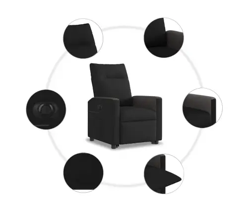 Elektrisks Atpūtas Krēsls, Paceļams, Atgāžams, Melns Audums Vidaxl
