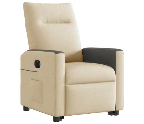 Elektrisks Atpūtas Krēsls, Paceļams/Atgāžams, Krēmkrāsas Audums Vidaxl