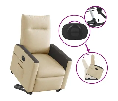 Elektrisks Atpūtas Krēsls, Paceļams/Atgāžams, Krēmkrāsas Audums Vidaxl