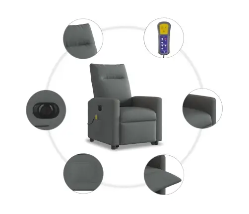 Elektrisks Masāžas Krēsls, Paceļams, Atgāžams, Pelēks Audums Vidaxl
