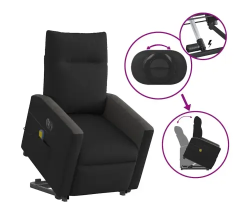 Elektrisks Masāžas Krēsls, Paceļams, Atgāžams, Melns Audums Vidaxl