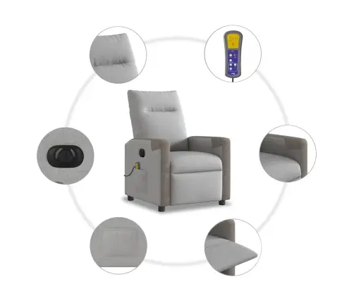 Elektrisks Masāžas Krēsls, Atgāžams, Mākonis Pelēks Audums Vidaxl