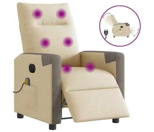 Elektrisks Masāžas Krēsls, Atgāžams, Krēmkrāsas Audums Vidaxl