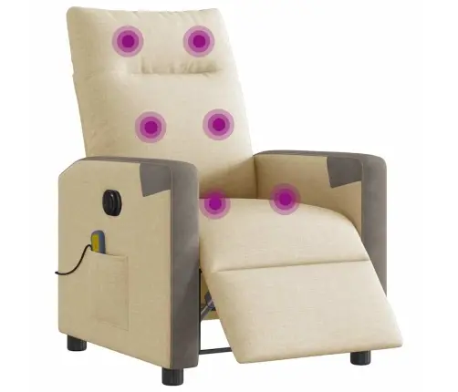 Elektrisks Masāžas Krēsls, Atgāžams, Krēmkrāsas Audums Vidaxl