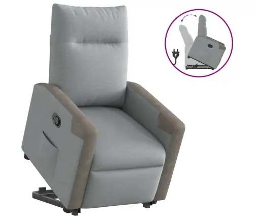 Atpūtas Krēsls, Paceļams, Atgāžams, Gaiši Pelēks Audums Vidaxl