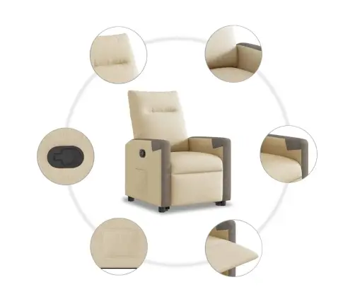 Atpūtas Krēsls, Paceļams, Atgāžams, Krēmkrāsas Audums Vidaxl