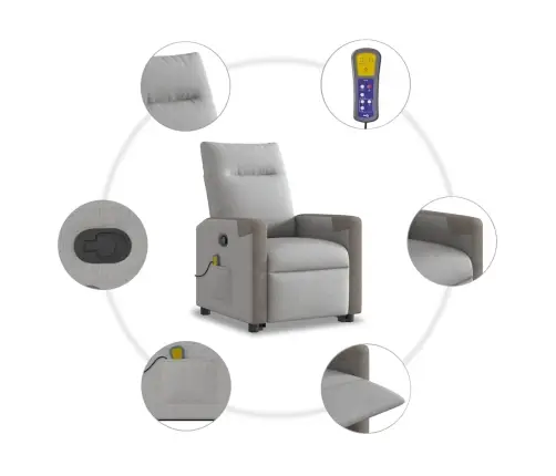 Masāžas Krēsls, Paceļams, Atgāžams, Mākonis Pelēks Audums Vidaxl