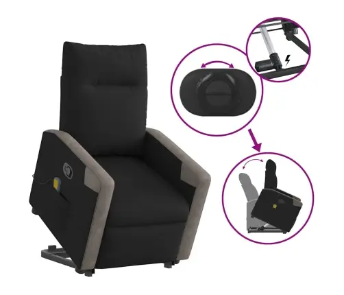 Masāžas Krēsls, Paceļams, Atgāžams, Melns Audums Vidaxl