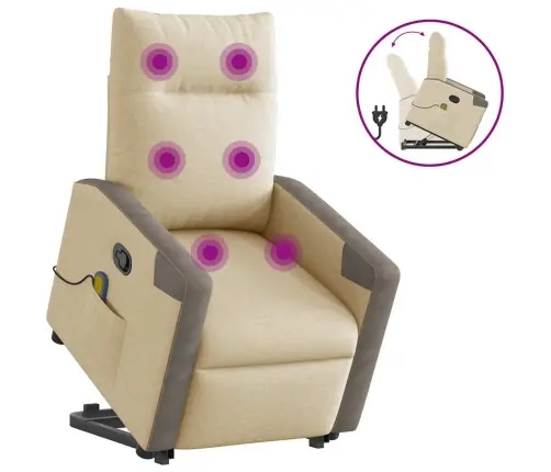 Masāžas Krēsls, Paceļams, Atgāžams, Krēmkrāsas Audums Vidaxl