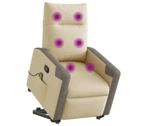 Masāžas Krēsls, Paceļams, Atgāžams, Krēmkrāsas Audums Vidaxl