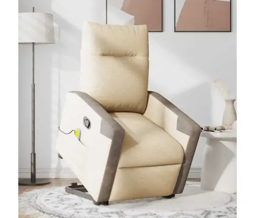 Masāžas Krēsls, Paceļams, Atgāžams, Krēmkrāsas Audums Vidaxl