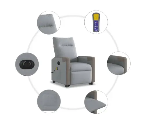 Elektrisks Masāžas Krēsls, Paceļams, Atgāžams, Pelēks Audums Vidaxl