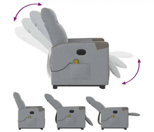 Elektrisks Masāžas Krēsls, Paceļams, Atgāžams, Pelēks Audums Vidaxl