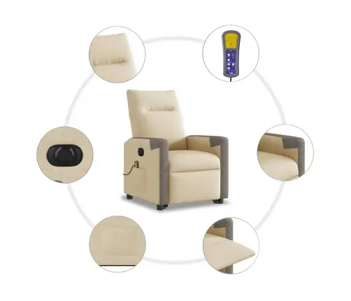 Elektrisks Masāžas Krēsls, Paceļams, Krēmkrāsas Audums Vidaxl