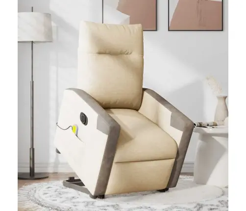 Atsistojantis Elektrinis Masažinis Krėslas, Kreminis, Audinys