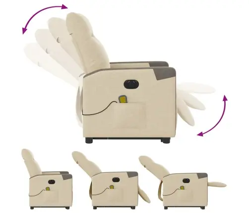 Atsistojantis Elektrinis Masažinis Krėslas, Kreminis, Audinys