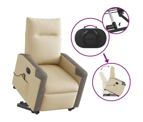 Atsistojantis Elektrinis Masažinis Krėslas, Kreminis, Audinys